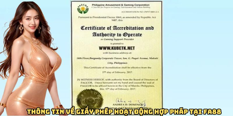 Thông tin về giấy phép hoạt động hợp pháp tại FA88
